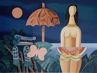 Mario Carreño, Mujer con cocodrilo, serigrafía, 40 x 57 cm., 1990